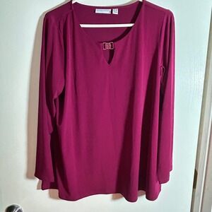 Susan Graver Liquid Knit Magenta Keyhole Rhinestone Tunic Top LP Large P